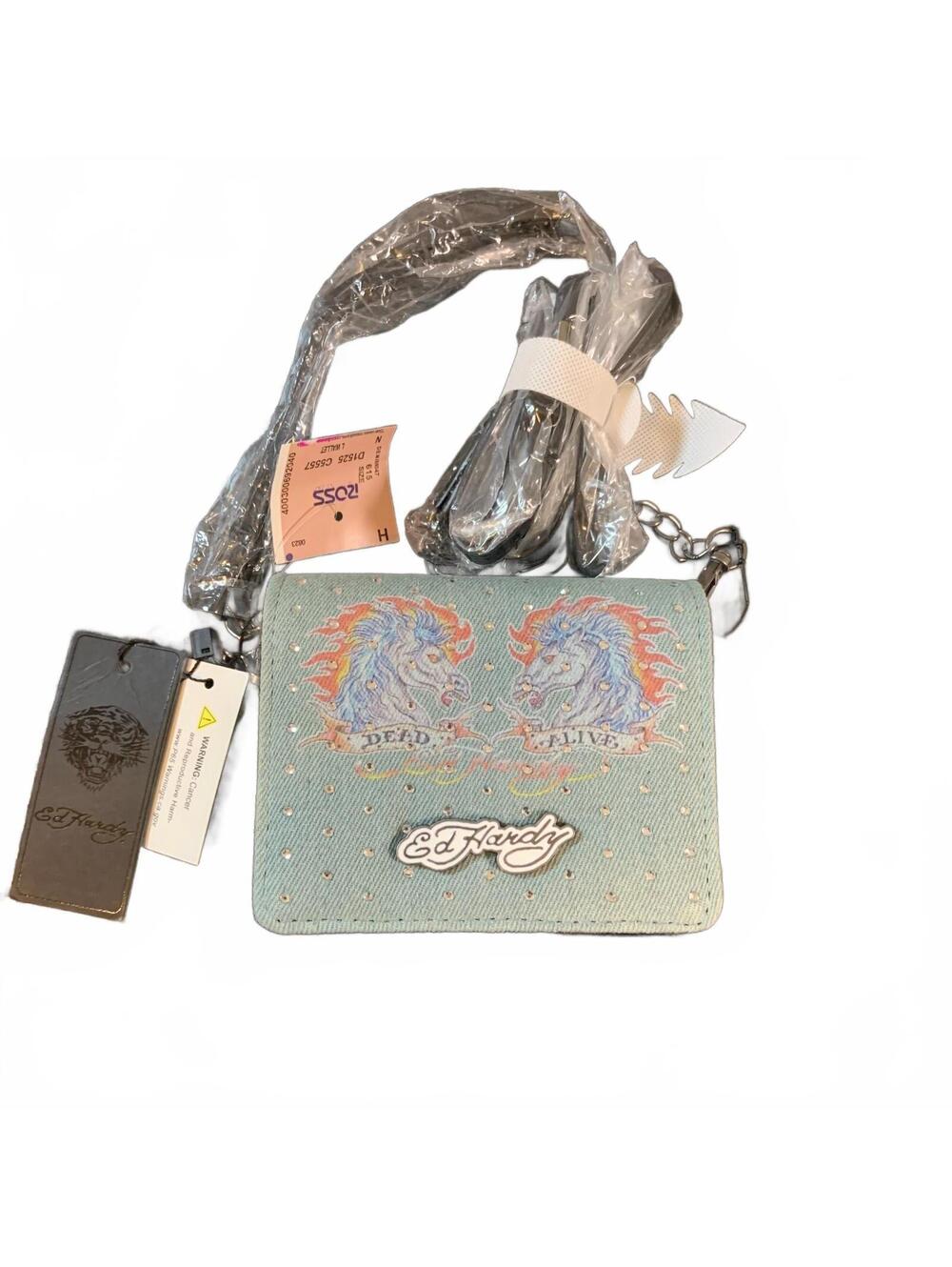Ed Hardy Crossbody Bag Dead or Alive Blue Studded